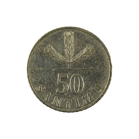 50 latvian santimu coin (1992) isolated on white background