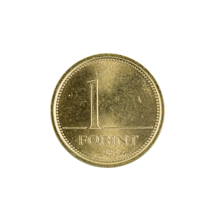 one hungarian forint coin (2002) isolated on white backgroundの写真素材