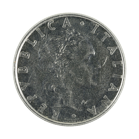 50 italian lira coin (1982) isolated on white backgroundの写真素材