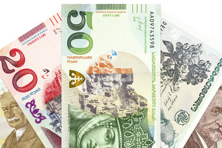 heap of georgian lari bank notes background