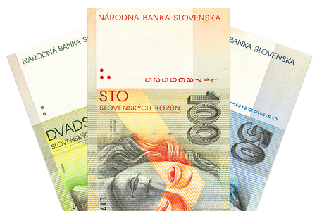 heap of slovak koruna bank notesの写真素材
