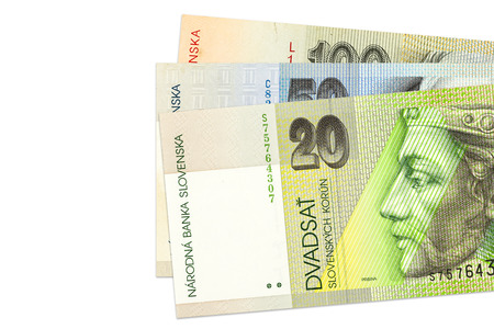 heap of slovak koruna bank notes