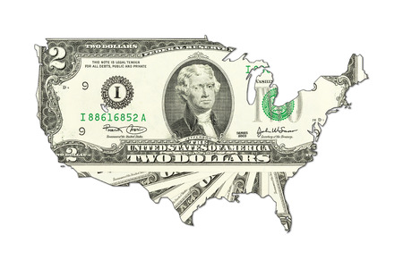 us-dollar bank notes in shape of usa