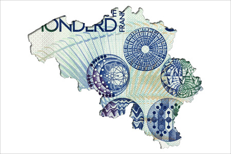 500 belgian franc note reverse in shape of belgiumの写真素材