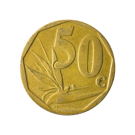 50 south african cent coin (2008) obverse isolated on white backgroundの写真素材