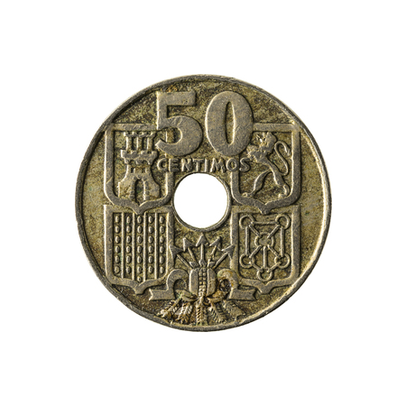 50 spanish centimos coin (1949) obverse isolated on white background