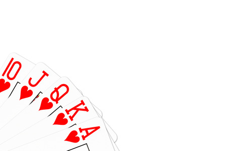 poker hand royal flush in hearts isolated on white background