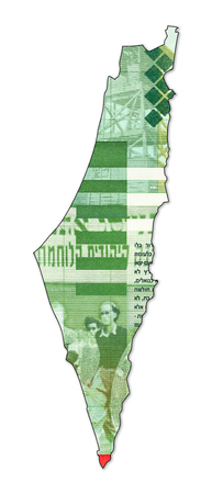 20 israeli new shekel bank note reverse in shape of israelの写真素材