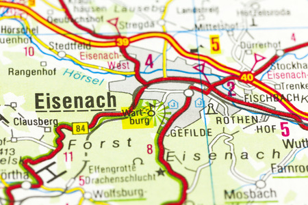 Wartburg Castle on map, Eisenach, Thuringia, Germanyの写真素材