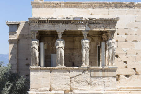the porch of the Caryatids, The Erechtheum, Acropolis of Athens, Athens, Greece, Europeの写真素材