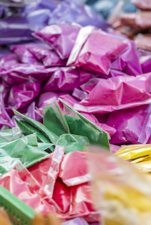 color pigments as an offering in the temple, Chennai, Tamil Nadu, Indiaの写真素材