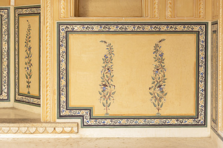 floral wall painting in Nahargarh Fort, Jaipur, Rajasthan, Indiaのeditorial素材