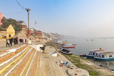 ghats at the banks of Ganges river, Varanasi, Uttar Pradesh, Indiaのeditorial素材
