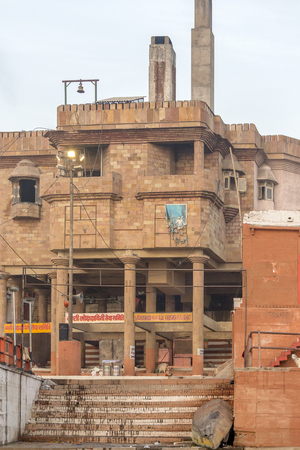 cremation ground at the ghats of Ganges river, Varanasi, Uttar Pradesh, Indiaのeditorial素材