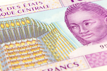 close-up of a single 10000 central african CFA franc bank note obverseの写真素材