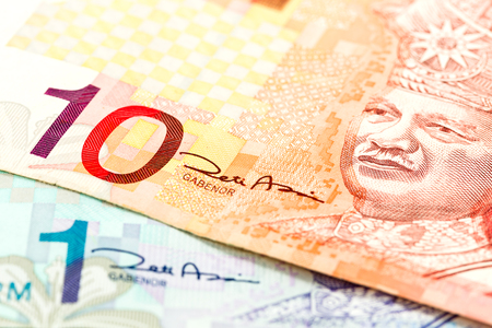 close-up of malaysian ringgit bank notesの写真素材