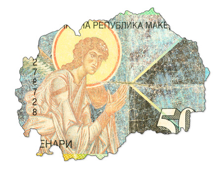 50 macedonian denar bank note in shape of macedonia