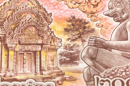 detail of a 20000 cambodian riel bank note reverseの写真素材