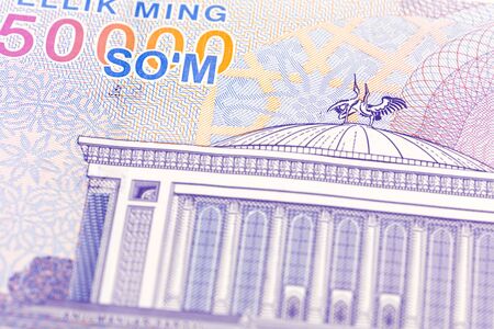 detail of a 50000 usbek som banknote reverse