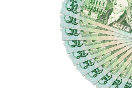 Guernsey pound banknotes illustrating economy and investment with copyspace to the leftの写真素材