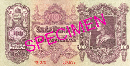 historic 100 hungarian pengo banknote (1930) obverse specimenの写真素材