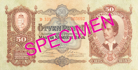 historic 50 hungarian pengo banknote (1932) obverse specimenの写真素材