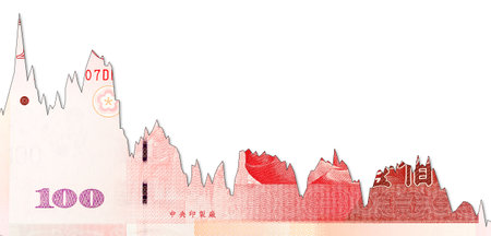 100 taiwan dollar bank note decline graph indicating exchange rate with copyspace on white backgroundの写真素材
