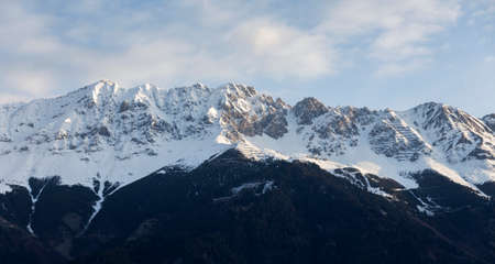Beautiful View of the Austrian Alps Covered in Snow on Winterの写真素材