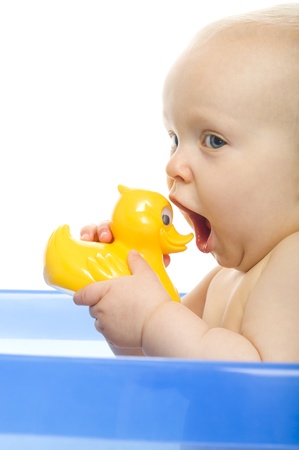 Portrait of little baby isolated on whiteの写真素材