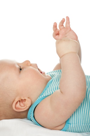 Portrait of baby boy isolated on white backgroundの写真素材