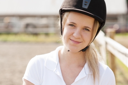 Portrait of female horse riderの写真素材