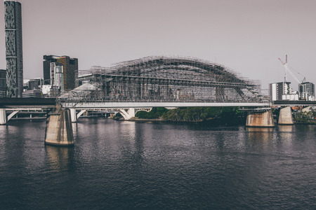 Reparation of a city bridgeの写真素材