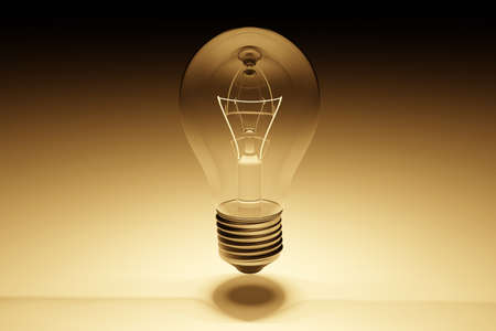 Simple classic tungsten light bulb shining a yellow light. 3D render with black and white...