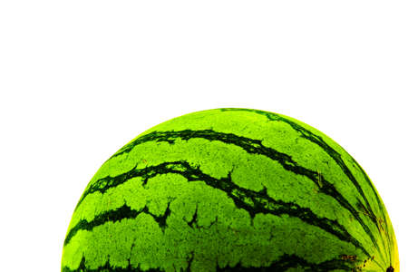 Ripe green watermelon with dark and light green stripes. Isolated on white background. High quality photoの写真素材