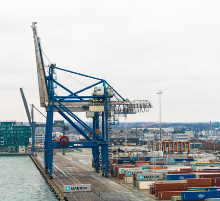 Large heavy lift cranes at the container freight terminal in the port of Copenhagen and Malmo. High quality photoのeditorial素材