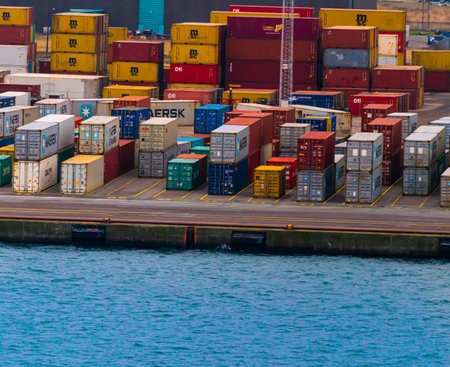 Copenhagen container freight terminal at the port of Copenhagen and Malmo. High quality photoのeditorial素材