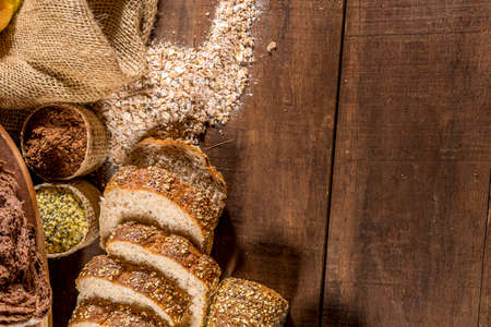 whole grain bread made with sesame seeds, sunflower seeds,  linsced, oatmeal, barley, rye, chia,...