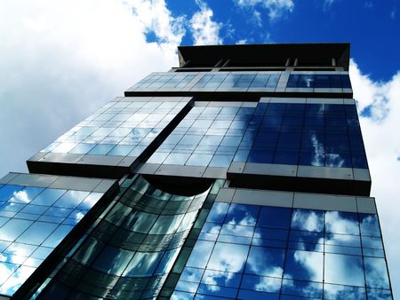 Office building over blue sky