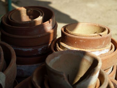 Pile of flowerpotsの写真素材