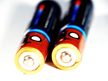 Close up of 2 batteriesの写真素材