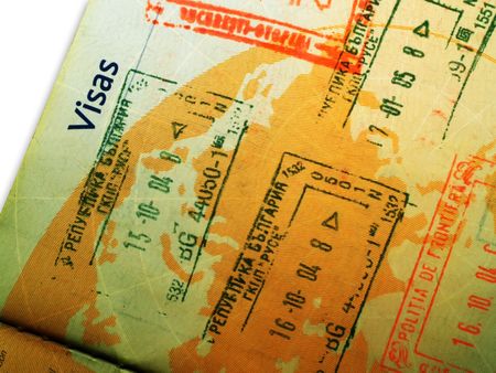 Close up of a stamped passport