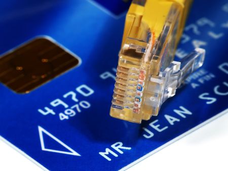 Close up of a credit card and a network cable