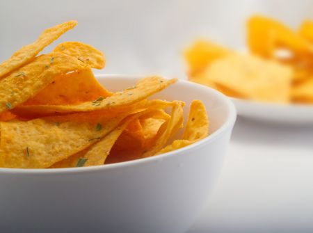 Nachos in a white bowl