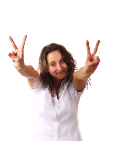 Happy young woman celebrating his successの写真素材