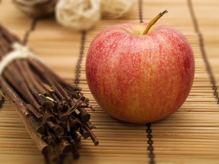 Red apple in a kitchenの写真素材