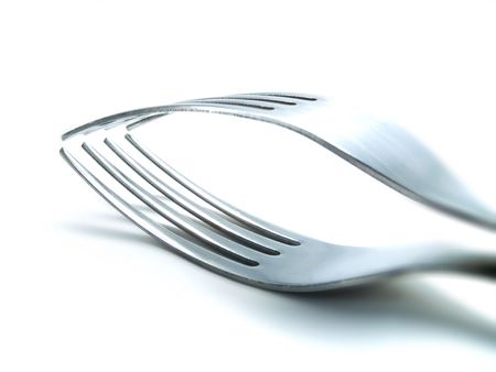 Two forks on a white backgroundの写真素材