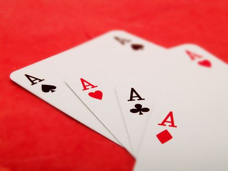 Playing cards on a red background