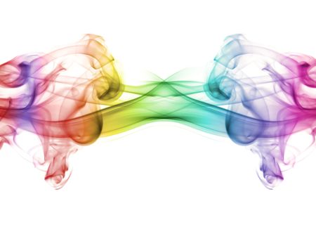 Multicolored smoke on a white backgroundの写真素材