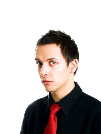 Young businessman thinking  on a white backgroundの写真素材