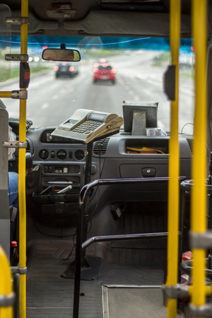Interior of empty passengers busのeditorial素材